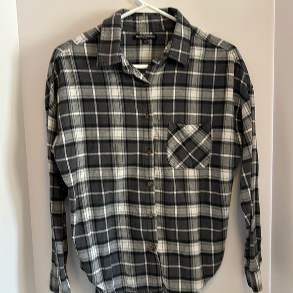 BRANDY MELVILLE GREY AND LIGHTBLUE FLANNEL SHIRT LONG SLEEVES SIZE SMALL - Picture 1 of 6